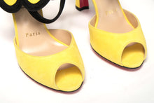 Load image into Gallery viewer, Christian Louboutin Yellow Black Peep Toe Flower Sandal
