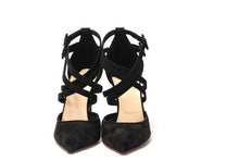 Load image into Gallery viewer, Christian Louboutin Black Velour Perforated Strappy High Heel Sandal 
