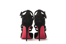 Load image into Gallery viewer, Christian Louboutin Black Velour Perforated Strappy High Heel Sandal 
