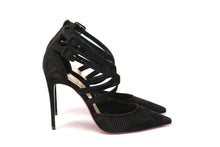 Load image into Gallery viewer, Christian Louboutin Black Velour Perforated Strappy High Heel Sandal 
