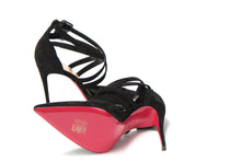 Load image into Gallery viewer, Christian Louboutin Black Velour Perforated Strappy High Heel Sandal 
