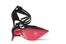 Load image into Gallery viewer, Christian Louboutin Black Velour Perforated Strappy High Heel Sandal 
