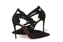 Load image into Gallery viewer, Christian Louboutin Black Velour Perforated Strappy High Heel Sandal 
