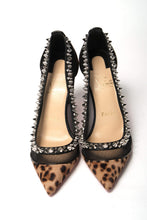 Load image into Gallery viewer, Christian Louboutin Brown Silver Leopard  Nappa And Mesh Studded High Heels Pumps
