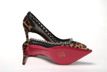 Load image into Gallery viewer, Christian Louboutin Brown Silver Leopard  Nappa And Mesh Studded High Heels Pumps
