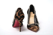 Load image into Gallery viewer, Christian Louboutin Brown Silver Leopard  Nappa And Mesh Studded High Heels Pumps
