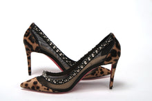 Load image into Gallery viewer, Christian Louboutin Brown Silver Leopard  Nappa And Mesh Studded High Heels Pumps
