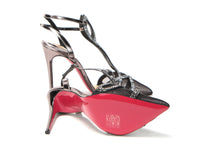 Load image into Gallery viewer, Christian Louboutin Black Crystal And Leather Strappy High Heel Sandal
