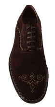 Load image into Gallery viewer, Dolce &amp; Gabbana Elegant Brown Suede Studded Derby Shoes
