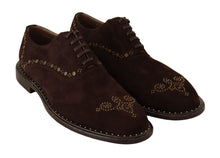 Load image into Gallery viewer, Dolce &amp; Gabbana Elegant Brown Suede Studded Derby Shoes
