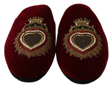 Load image into Gallery viewer, Dolce &amp; Gabbana Red Velvet Embroidered Slides
