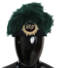 Load image into Gallery viewer, Dolce &amp; Gabbana Green Fur DG Logo Embroidered Cloche Hat
