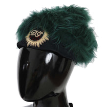 Load image into Gallery viewer, Dolce &amp; Gabbana Green Fur DG Logo Embroidered Cloche Hat
