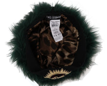 Load image into Gallery viewer, Dolce &amp; Gabbana Green Fur DG Logo Embroidered Cloche Hat
