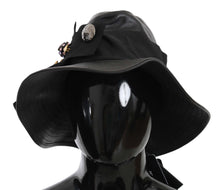 Load image into Gallery viewer, Dolce &amp; Gabbana Black Leather DG Coin Crystal Wide Brim Hat
