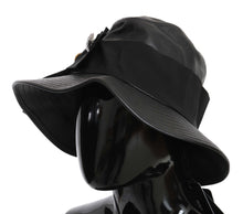 Load image into Gallery viewer, Dolce &amp; Gabbana Black Leather DG Coin Crystal Wide Brim Hat
