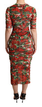 Load image into Gallery viewer, Dolce &amp; Gabbana Red Floral Print Tulle Sheath Midi Dress
