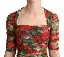 Load image into Gallery viewer, Dolce &amp; Gabbana Red Floral Print Tulle Sheath Midi Dress
