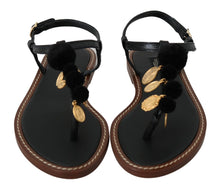 Load image into Gallery viewer, Dolce &amp; Gabbana Pom Pom Flip Flop Ankle Strap Flats
