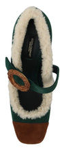 Load image into Gallery viewer, Dolce &amp; Gabbana Chic Green Suede Mary Janes with Shearling Trim
