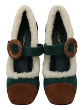 Load image into Gallery viewer, Dolce &amp; Gabbana Chic Green Suede Mary Janes with Shearling Trim
