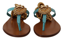 Load image into Gallery viewer, Dolce &amp; Gabbana Blue Leather Devotion Flats Sandals
