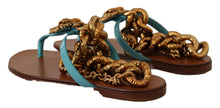 Load image into Gallery viewer, Dolce &amp; Gabbana Blue Leather Devotion Flats Sandals
