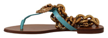 Load image into Gallery viewer, Dolce &amp; Gabbana Blue Leather Devotion Flats Sandals
