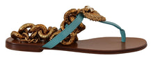 Load image into Gallery viewer, Dolce &amp; Gabbana Blue Leather Devotion Flats Sandals
