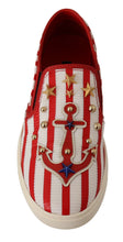 Load image into Gallery viewer, Dolce &amp; Gabbana Red White Anchor Studded Loafers Shoes
