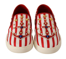 Load image into Gallery viewer, Dolce &amp; Gabbana Red White Anchor Studded Loafers Shoes
