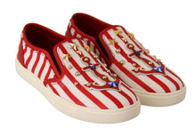 Load image into Gallery viewer, Dolce &amp; Gabbana Red White Anchor Studded Loafers Shoes
