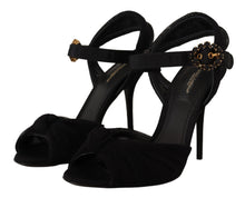 Load image into Gallery viewer, Dolce &amp; Gabbana Black Tulle Ankle Strap Heels with Crystal Buckle
