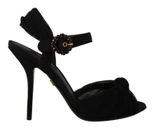 Load image into Gallery viewer, Dolce &amp; Gabbana Black Tulle Ankle Strap Heels with Crystal Buckle
