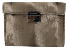 Load image into Gallery viewer, Dolce &amp; Gabbana Beige Velvet Croco-Print Leather Briefcase Clutch
