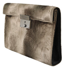 Load image into Gallery viewer, Dolce &amp; Gabbana Beige Velvet Croco-Print Leather Briefcase Clutch
