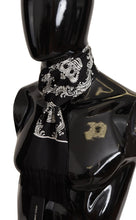 Load image into Gallery viewer, Dolce &amp; Gabbana Black Silk Royal Crown Print Logo Shawl Fringe Scarf
