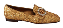 Load image into Gallery viewer, Dolce &amp; Gabbana Gold Sequin Crystal Flat Women Loafers Shoes
