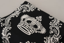Load image into Gallery viewer, Dolce &amp; Gabbana Black Silk Royal Crown Print Logo Shawl Fringe Scarf
