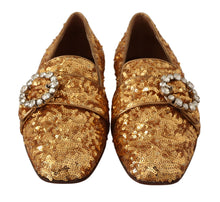 Load image into Gallery viewer, Dolce &amp; Gabbana Gold Sequin Crystal Flat Women Loafers Shoes
