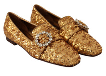 Load image into Gallery viewer, Dolce &amp; Gabbana Gold Sequin Crystal Flat Women Loafers Shoes
