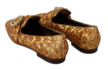 Load image into Gallery viewer, Dolce &amp; Gabbana Gold Sequin Crystal Flat Women Loafers Shoes
