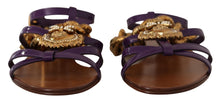 Load image into Gallery viewer, Dolce &amp; Gabbana Purple Leather Devotion Flats Sandals Shoes
