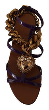 Load image into Gallery viewer, Dolce &amp; Gabbana Purple Leather Devotion Flats Sandals Shoes
