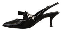 Load image into Gallery viewer, Dolce &amp; Gabbana Black Patent Leather Crystal Slingbacks Shoes
