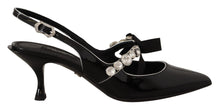 Load image into Gallery viewer, Dolce &amp; Gabbana Black Patent Leather Crystal Slingbacks Shoes
