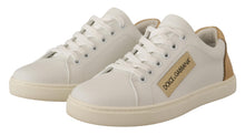 Load image into Gallery viewer, Dolce &amp; Gabbana Elegant White Leather Sneakers with Gold Accents
