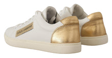 Load image into Gallery viewer, Dolce &amp; Gabbana Elegant White Leather Sneakers with Gold Accents
