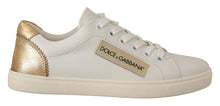 Load image into Gallery viewer, Dolce &amp; Gabbana Elegant White Leather Sneakers with Gold Accents
