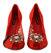 Load image into Gallery viewer, Dolce &amp; Gabbana Red Crystal Taormina Lace Heels Pumps
